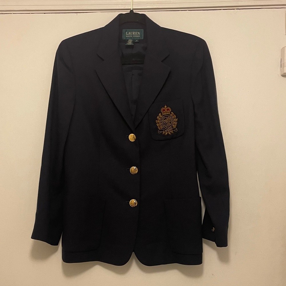 Ralph Lauren Navy Embroidered/Beaded Blazer